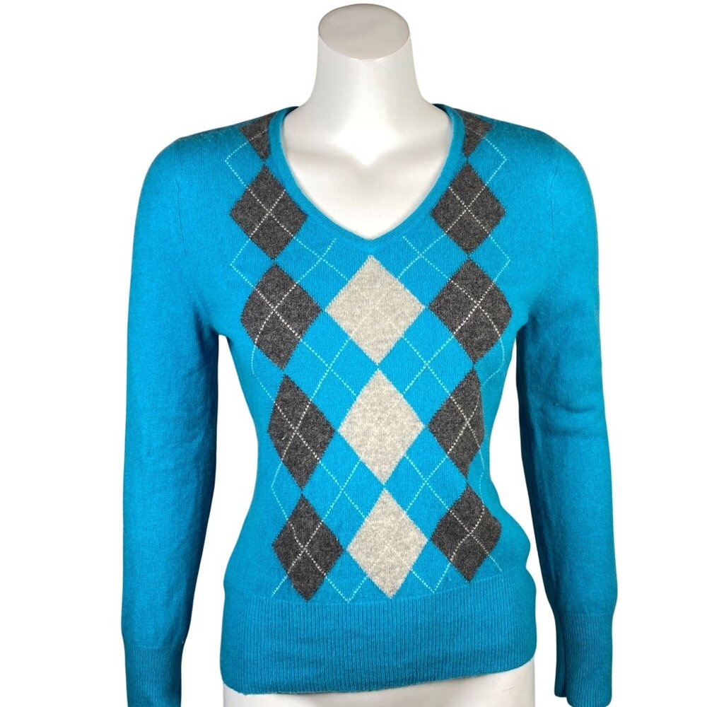 Apt 9 Argyle 100% Cashmere Sweater Womens Size L V Neck Long Sleeve Pullover